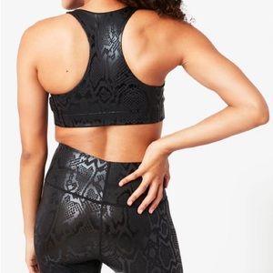 TEREZ 2-piece UpLift Sports Bra & Biker Shorts Black Obsidian Snakeskin Small